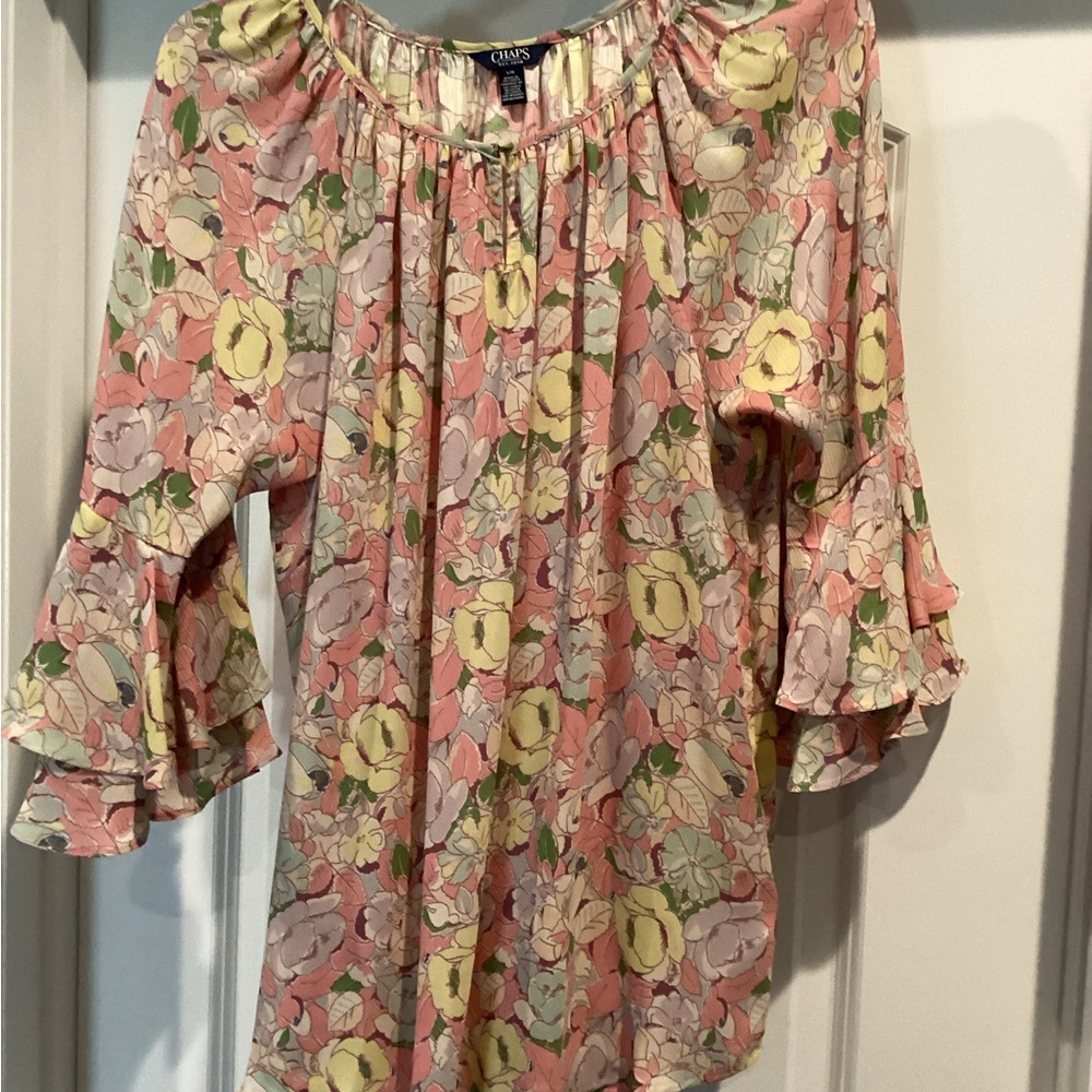 Chaps Women's Floral Blouse - Pink, Green, and Cream